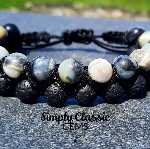 "Sold" Double Shamballa Bracelet. Lava stone & Agate, Men's - Picture 3 of 4